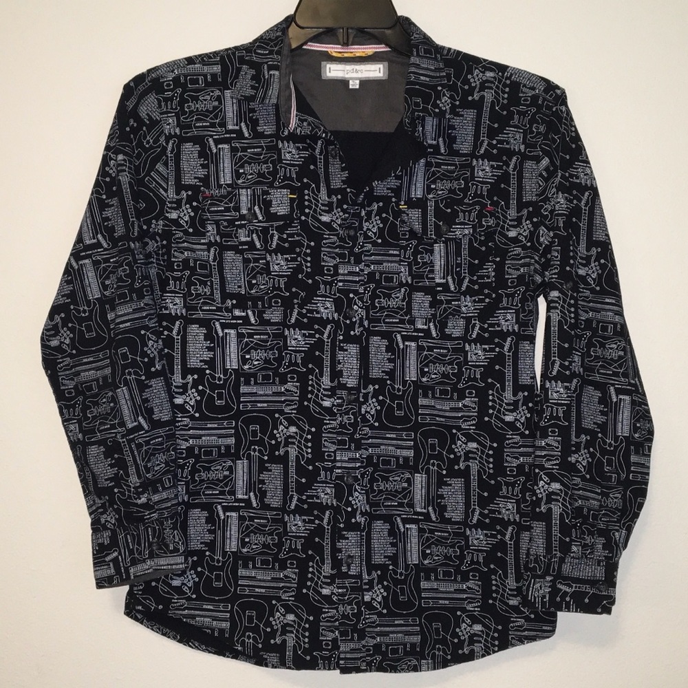 Paper Denim & Cloth guitar print button down 14/16